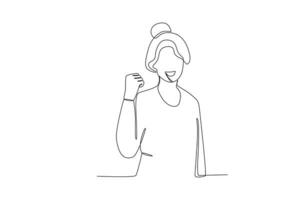 A smiling woman clenched her fists vector