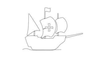 A ship sailing with a flag on it vector