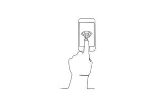 A hand pointing at the Internet network on the cellphone vector