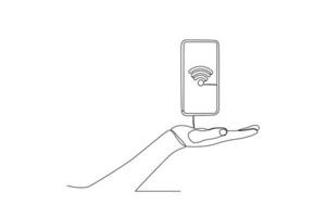 A hand showing a cellphone with an Internet connection vector