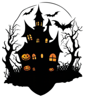Silhouette of Creepy House Halloween Sticker Design png
