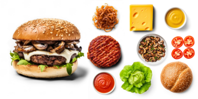 Mushroom Burger with ingredients on transparent background png