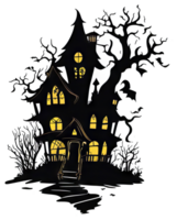 Silhouette of Creepy House Halloween Sticker Design png