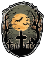kuslig kyrkogård halloween klistermärke design png