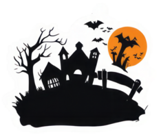 Silhouette of creepy house halloween sticker design png