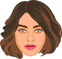 Beautiful young female with brown curly hair. Detailed portrait of attractive woman. Realistic avatar. vector