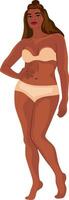 African ethnicity plus-sized female in neutral underwear. Paper doll template. Normalising all body types. vector