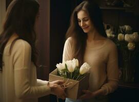 Woman with basket of flowers photo