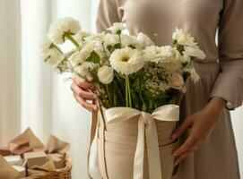 Woman with basket of flowers photo