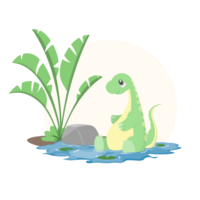 Cute Brontosaurus Playing Water Illustrations png