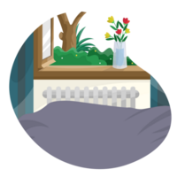 letto vicino finestra scenario illustrazione png