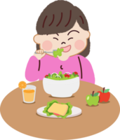 contento pequeño niña comiendo ensaladas sano dieta y nutrición para alegre viviendo. png