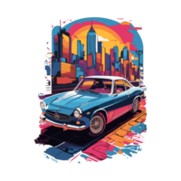 Colorful car artwork illustration t-shirt design, transparent background, Street sketches, book cover, posters, Mug, Tshirt and other uses png