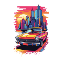 Colorful car artwork illustration t-shirt design, transparent background, Street sketches, book cover, posters, Mug, Tshirt and other uses png