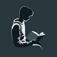 Minimalist young man reader vector illustration. Holding a book with both hands and reading intently