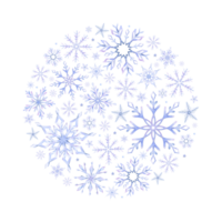 Snowflake, Snow, stars. Watercolor round composition. Isolated. For postcards, invitations, cards png