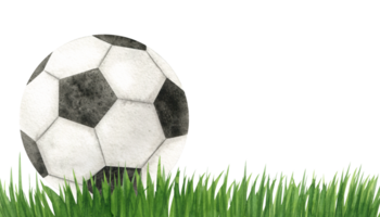 Soccer ball. Football ball on the grass. Watercolor hand drawn illustration. Isolated. Sports equipment. For football club, sporting goods stores, poster and postcard design png