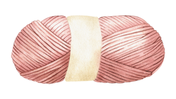 Pink yarn ball. Skein of yarn for knitting. Watercolor illustration drawn by hands. Isolated. For stickers, scrapbook, postcards, yarn or wool shop logos and banners. png