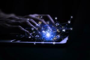 Businessman analytics Ai technology digital transformation change management, internet of things. new technology bigdata and business process strategy, cloud computing,smart industry.customer service. photo