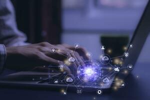 Businessman analytics Ai technology digital transformation change management, internet of things.new technology bigdata and business process strategy, cloud computing, smart industry.customer service. photo