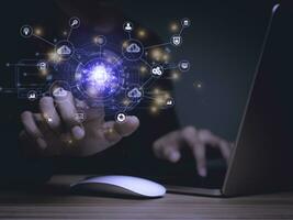 Businessman analytics Ai technology digital transformation change management, internet of things.new technology bigdata and business process strategy, cloud computing, smart industry.customer service. photo