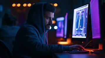Programmer looking at monitor with smart eyes photo