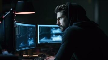 Programmer looking at monitor with smart eyes photo