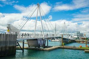 Auckland, New Zealand - September 22 2017 - The Wynyard Crossing is a new double bascule It connects the redeveloped Wynyard Quarter of Auckland. photo