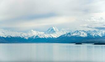 The scenery view of Mount Cook the highest mountains in New Zealand view from lake Tekapo. photo