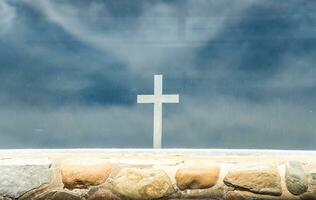 The Christ cross inside the Church of the Good Shepherd in lake Tekapo, New Zealand. photo