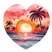 Retro Beach Sunset Watercolor clipart png