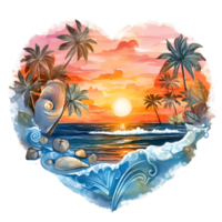 retro de praia pôr do sol aguarela clipart png