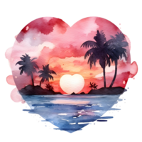 rétro plage le coucher du soleil aquarelle clipart png