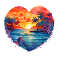 retro strand zonsondergang waterverf clip art png