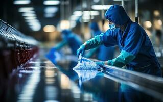 Hospital worker cleaning in operation room. Generative AI photo