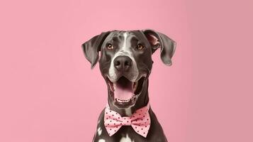 Great Dane dog portrait on pink background. Generative AI photo