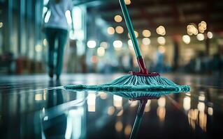 Hospital worker cleaning in operation room. Generative AI photo