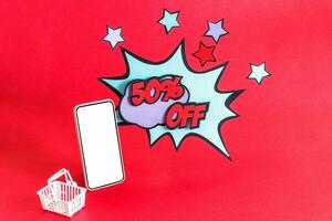Shopping online on website or mobile application, 50 percent less. photo