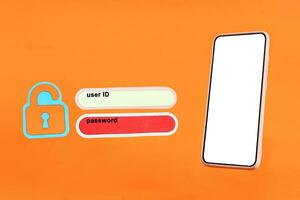 User name and password for logging in on the mobile phone screen, cyber security concept. Data protection and secure internet access, cyber security on smart phones. photo