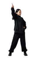 Young asian girl pointing with her finger isolated on white or transparent background cutout. Generative AI png