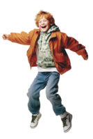 Happy boy jumping isolated on white or transparent background cutout. Generative AI png