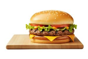 Cheeseburger isolated on white or transparent background cutout. Generative AI photo