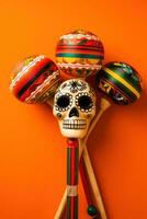 Mexican maracas, vertical banner background. Generative AI photo