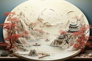 Traditional asian landscape painting. Generative AI photo