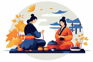 Chuseok festival, flat style illustration. Generative AI photo