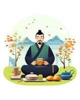 Chuseok festival, flat style illustration. Generative AI photo