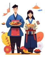 Chuseok festival, flat style illustration. Generative AI photo