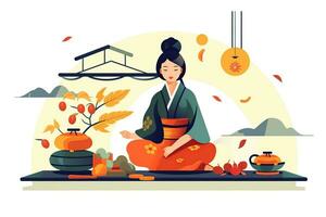 Chuseok festival, flat style illustration. Generative AI photo