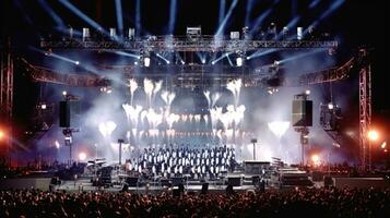 BTS perform at concert, k pop. Generative AI photo