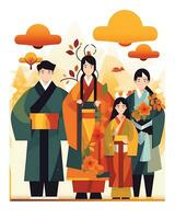 Chuseok festival, flat style illustration. Generative AI photo